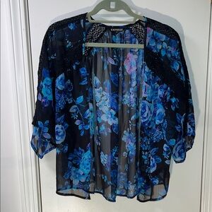 Express Black and Blue Floral Blouse